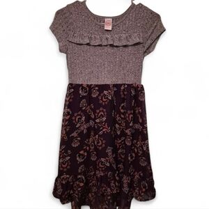 wonder nation Mauve Knit Bodice Floral Skirt Dress